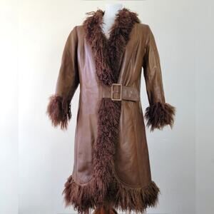 Simon Freres fourrures Saks Mongolian Sheepskin Leather Coat Penny Lane 70s
